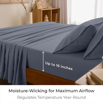 Mellanni King Sheets Set - 4 PC Hotel Luxury Bedding | Extra Soft, Cooling, Wrinkle-Resistant (King, Mineral Gray)