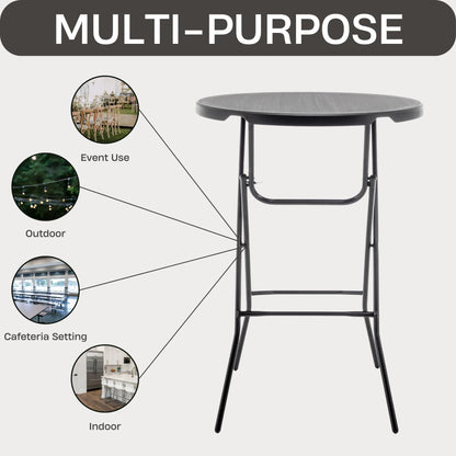BTEXPERT Set of 10, Black 32" Round 43" Bar Height Granite Folding Commercial Portable Banquet Card Plastic Coffee Dining Table for Wedding Party Coffee Event Home Kitchen Indoor Outdoor-Ten