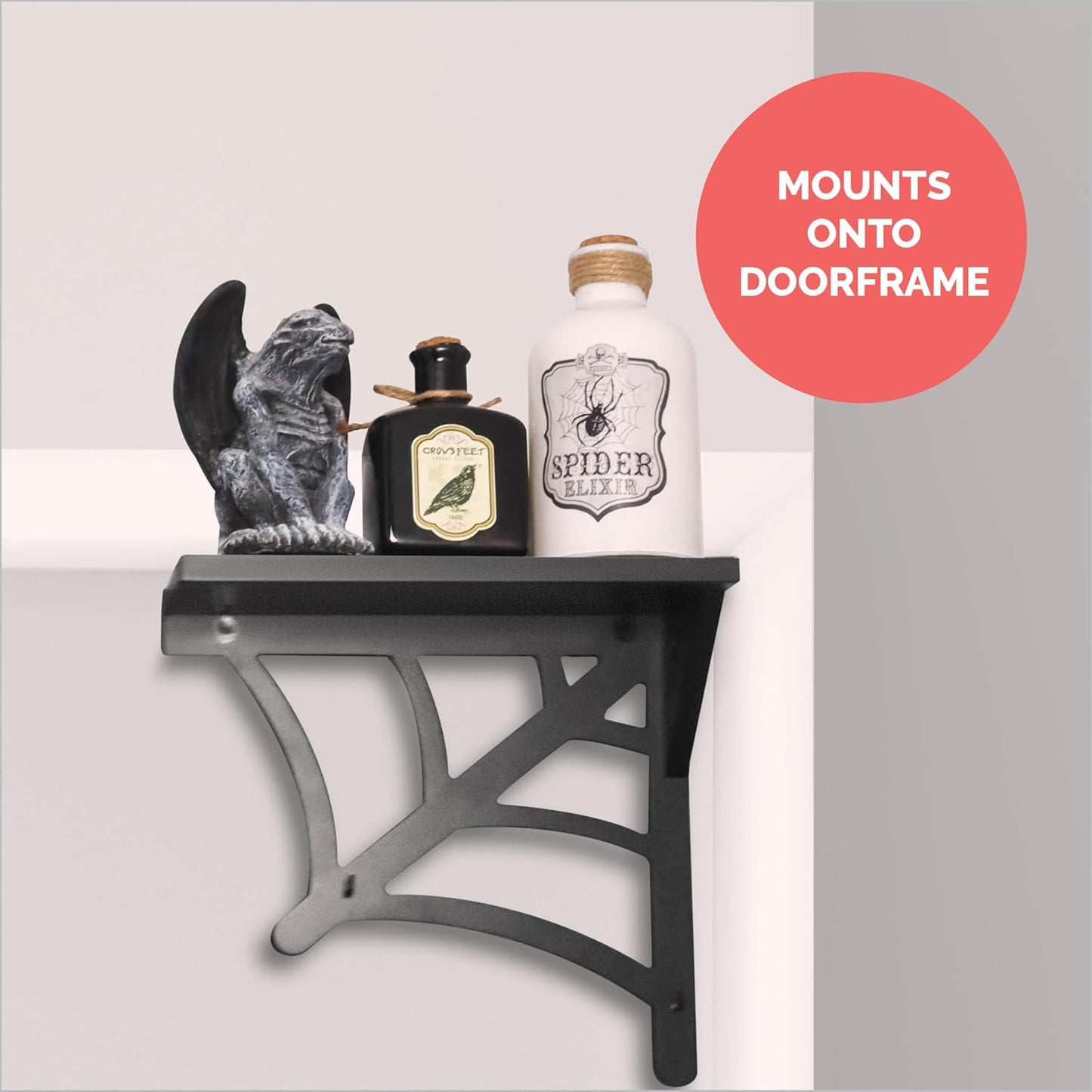 2 BELL BOOK AND CANDLE PC Spider Web Floating Shelves - Hang Separately or Together - Spooky Gothic Decor - Goth