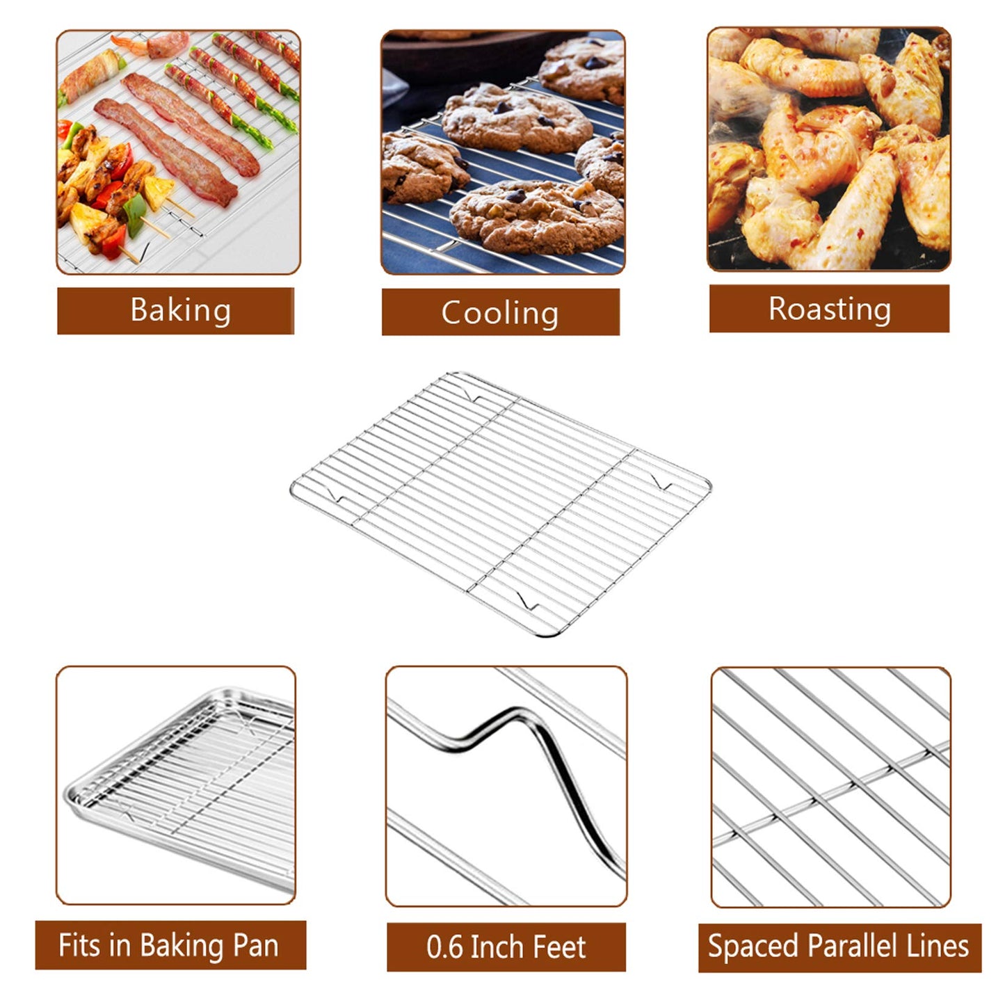 P&P CHEF 14" Roaster Roasting Pan with Baking Rack and V-shaped Rack, Stainless Steel Rectangular Lasagna Pan with Handles for Turkey Chicken, Healthy & Dishwasher Safe, 3 Pieces, Silver