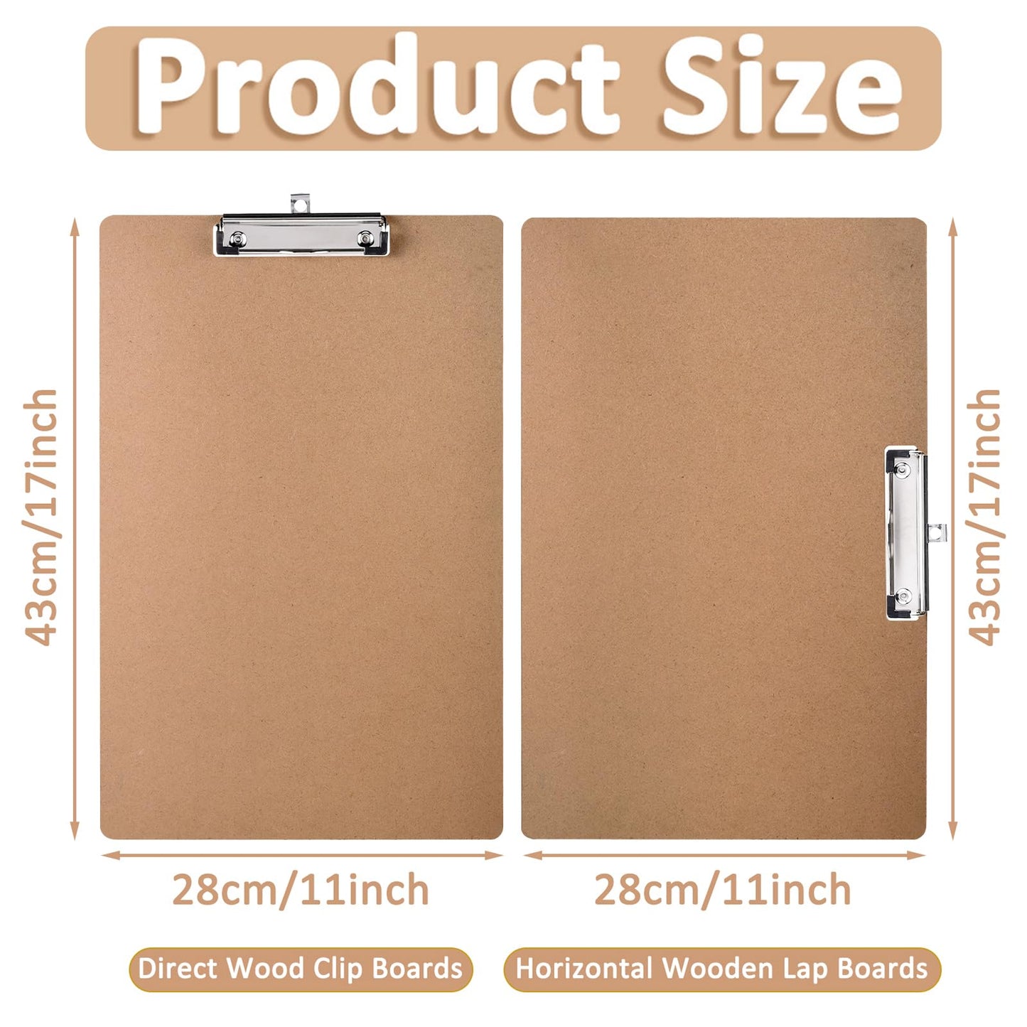 Jspupifip 2 Pack 11x17 Clipboards with Low Profile Clip, Extra Large Wood Clipboard Horizontal Art Drawing Board Vertical Wooden Clip Board Landscape Clipboard for Drawing Office School Supplies