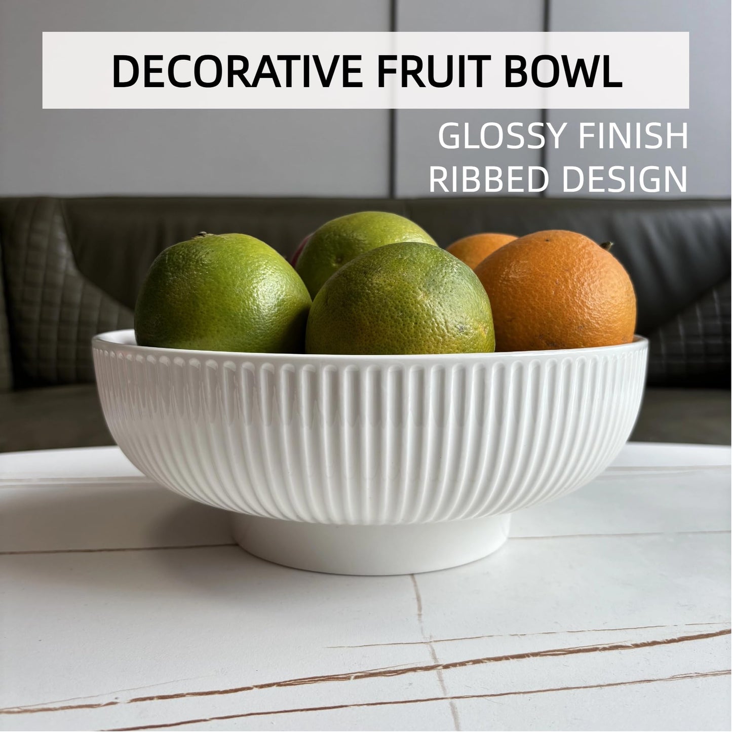 JolieJulie Ceramic Fruit Bowl,10.5" Decorative Bowl, White Fruit Bowl for Kitchen Counter, Purse Bowl, Key Bowl, Kitchen Island Décor, Centerpiece for Dining Table (Cream White)