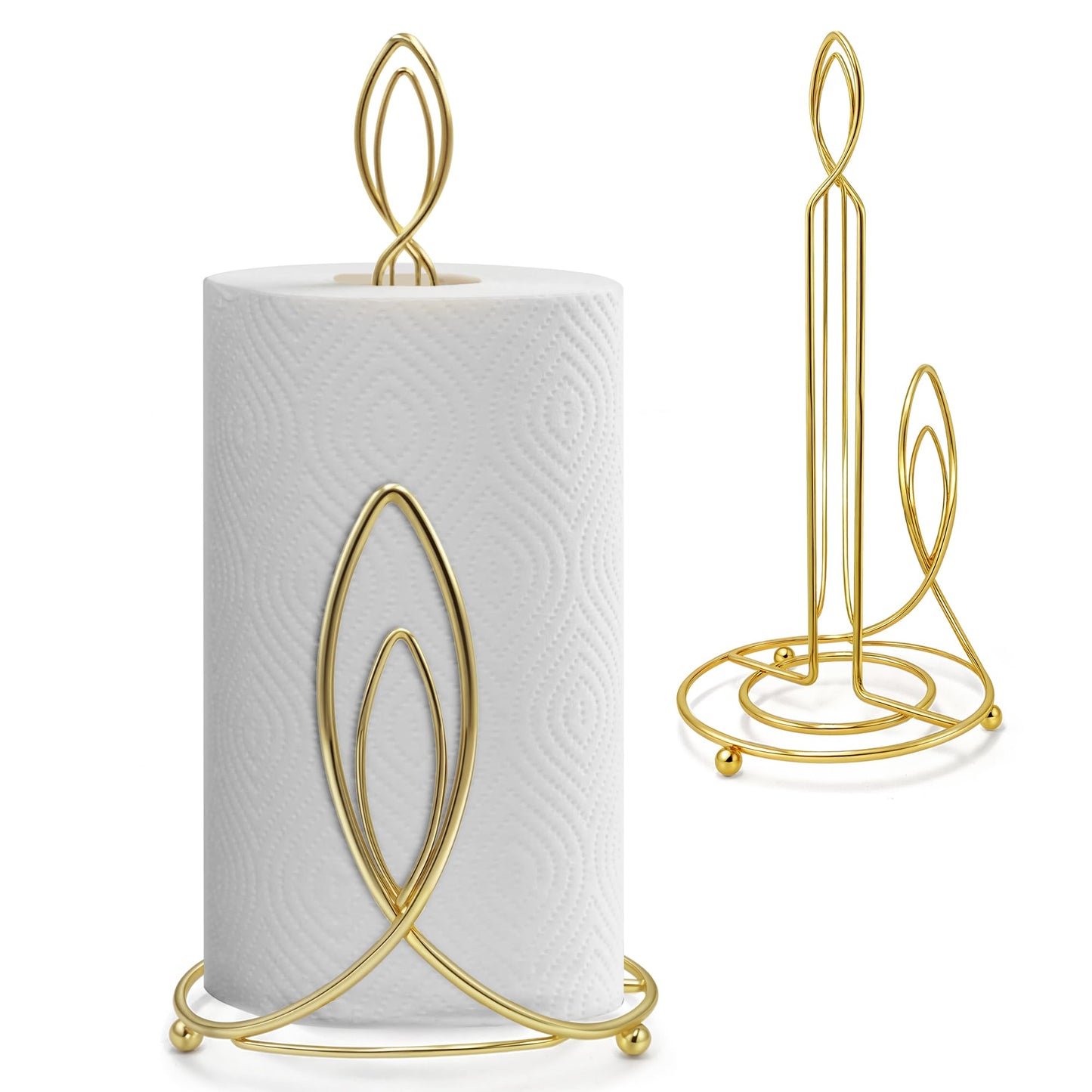 Megier Candle Shaped Paper Towel Holder, Countertop-Decorative Farmhouse Tissue Paper roll Holder, Rustic Metal Modern Stand for Kitchen Bathroom Rest Room (Brass)