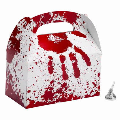 Fun Express Halloween Horror Party Favor Boxes - 6" x 5.25" (12 Pcs.) - Bloody Cardstock Treat Holders - Ideal for Spooky-Themed Events, Costume Parties, and Trick-or-Treats