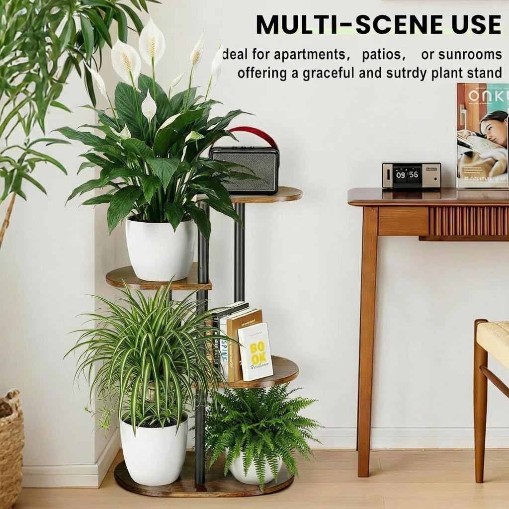 Korrie Home 4 5 Tiered Plant Stand Indoor, Tall Tier Potted Wooden Plant Shelf for Multiple Flower Plants, Multi Corner