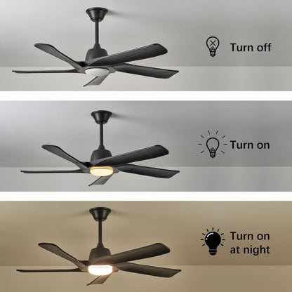 LVYEAYOU Ceiling Fan with Light, 52 Inch Solid Wood Ceiling Fans, Remote and APP Control, 3-color Dimmable, DC Motor, 6-speed Reversible, for Bedroom, Living Room, Black