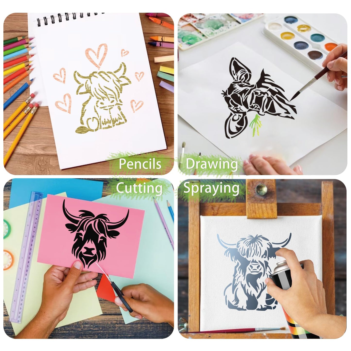 Cow Farmhouse Stencils for Painting Farm Highland Cow Paint Stencils for Painting on Wood Burning Art Craft Canvas Furniture Wall (12 Cow)