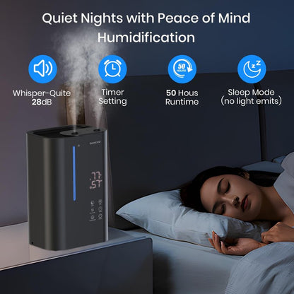 OGACFO 5L Cool Mist Humidifiers for Bedroom Large Room, Top Fill Ultrasonic Smart Air Humidifier for Baby & Plants with Essential Oil Diffuser, 50H Runtime 28 dB Quiet Baby Humidifier