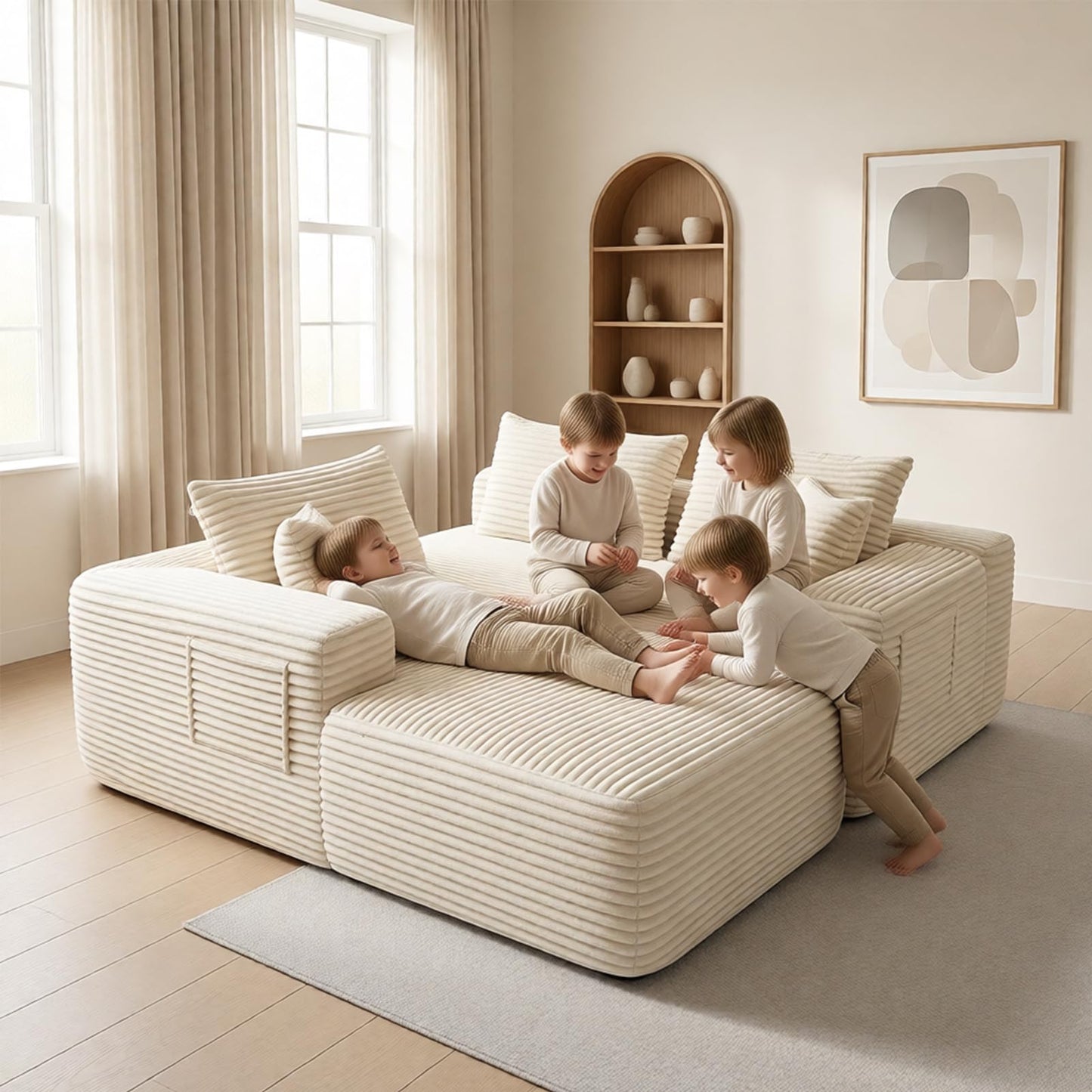 EVLIQUIL L-Shaped Modular Sectional Sofa 103.5" Beige - No Assembly Couch for Living Room, High Resilience Sponge & Spring Support