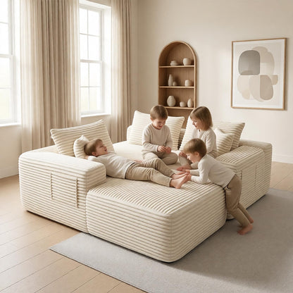 EVLIQUIL L-Shaped Modular Sectional Sofa 103.5" Beige - No Assembly Couch for Living Room, High Resilience Sponge & Spring Support
