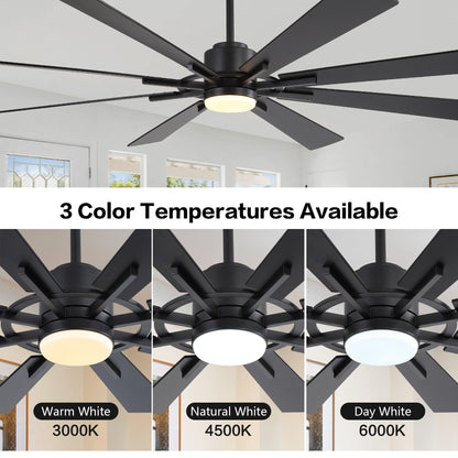 WINGBO 72" DC Ceiling Fan with Lights and 3 Downrods, Matte Black, 8 Plywood Blades, 6-Speed Reversible DC Motor, Large for Kitchen, Bedroom, Living Room
