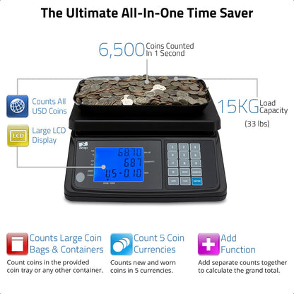 ZZap MS20 Coin Counting Scale - Money Cash Currency Weighing Machine