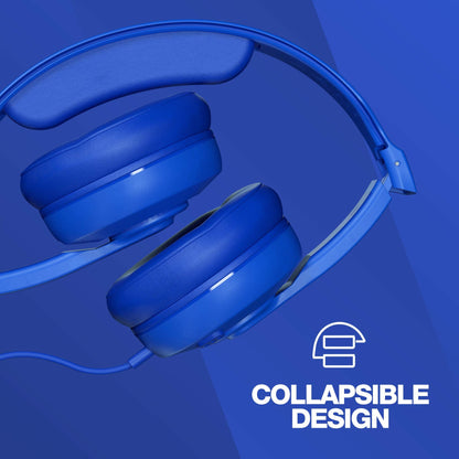 Skullcandy Cassette Junior On-Ear Wired Headphones, Volume-Limiting Audio, Foldable Lightweight Design, Designed for Kids 6+, Convenient for Travel with 3.5mm Plug, Built-in Microphone - Cobalt Blue