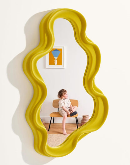16x10 Wavy Wall Mirror Decor for Girly Bedroom Classroom, Small Cute Abstract Decorative Mirrors Art Above Dresser Desk