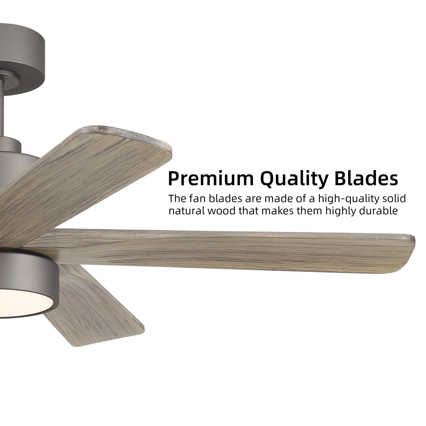 WINGBO 48 Inch DC Ceiling Fan with Lights and Remote Control, 5 Carved Solid Wood Blades, 6-Speed Noiseless Reversible DC Motor, Indoor Ceiling Fan in Graphite Finish with Gray Blades