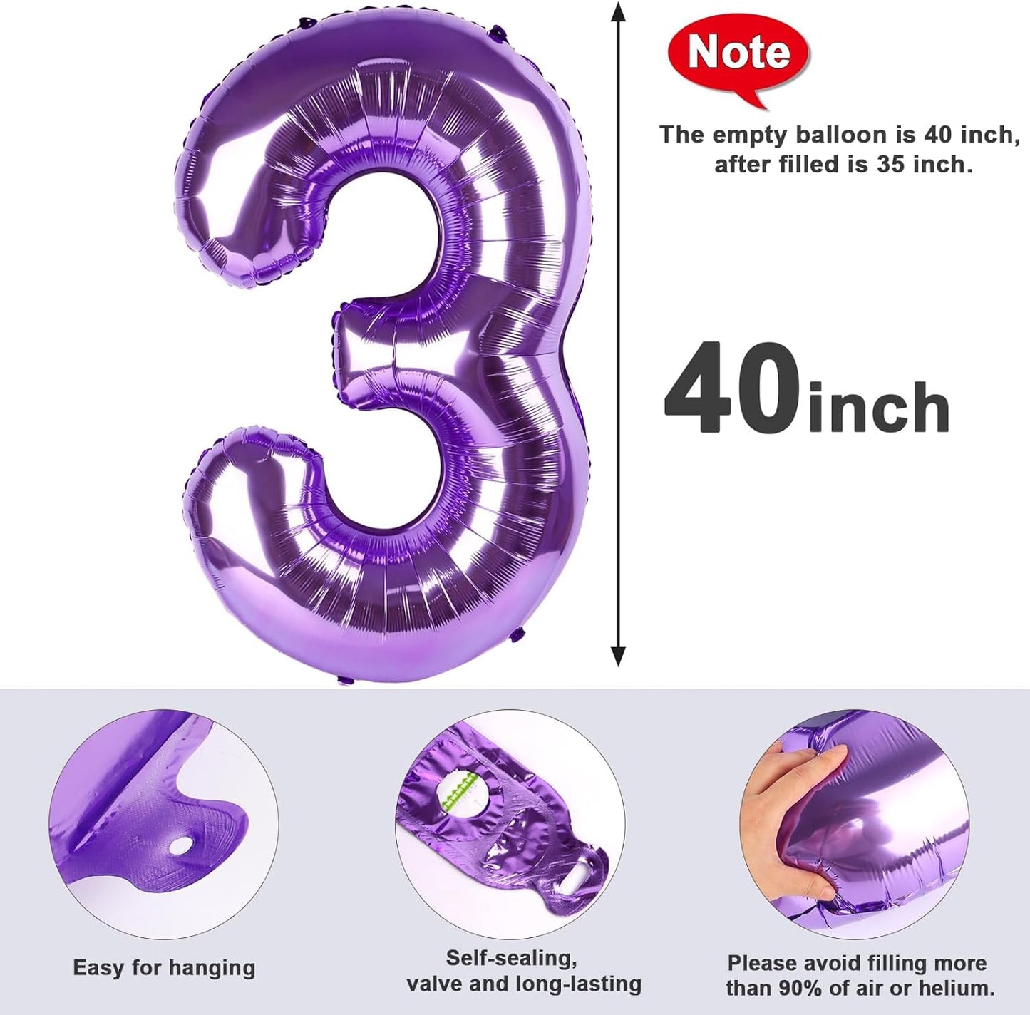 Numbers 40-Inch Balloon | Purple Number 19 Foil Balloons for Birthday & Wedding Celebrations