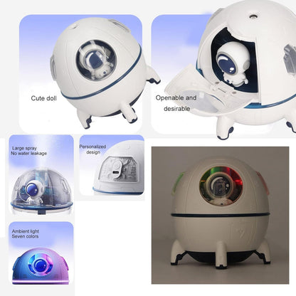 Space Capsule Humidifier, 220ml USB Ultrasonic Cool Mist with 7 Colors Light for Home Office Car (White)