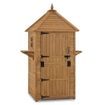 MCombo Large Outdoor Storage Cabinet with 6 Shelves (2.9 x 2.9 x 8.1 ft), Wood Storage Shed, Garden Shed with 2 Foldable Tables for Patio Yard Lawn, 2645