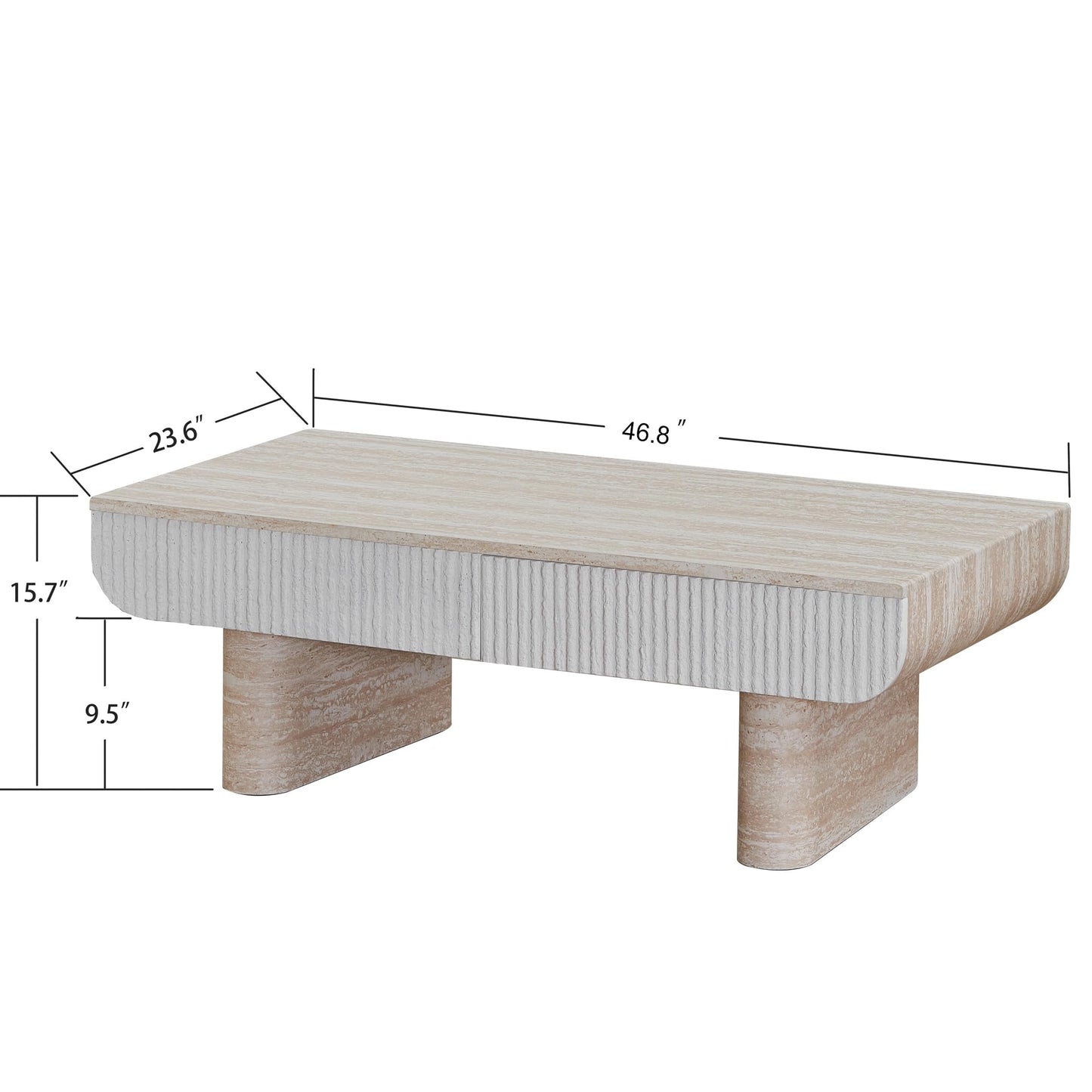 KEIKI 47" Coffee Table with Fluted Drawer, Oval Wood Coffee Table with Faux Marble Tabletop for Living Room or Office, Stylish Accent Table for Apartment or Studio, Beige Brown
