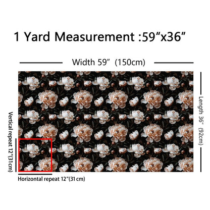 3D Floral Fabric by The Yard Wild Blooming Flowers Decor No Stretch Fabrics for Sewing Supplies Natural Botanical Peony Plants Soft Flannel Polyester Fabric for DIY Home Accents 1 Yard Pre-Cut,36"x59"