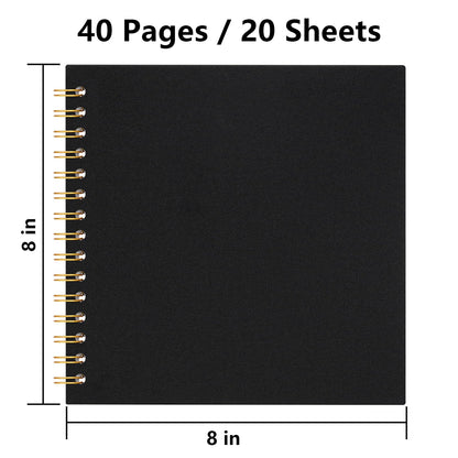 Hiwhy 8x8 Inch Scrapbook DIY Photo Album Linen Cover Hardcover White Pages 20 Sheets Small Scrap Memory Book Black