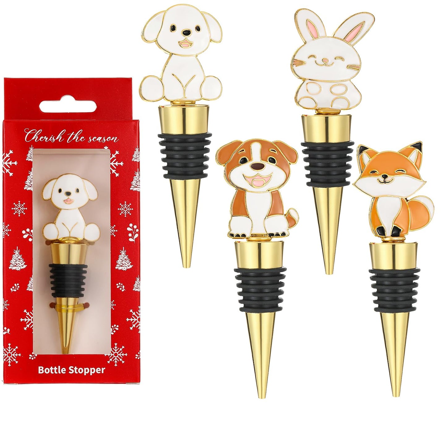 4 pcs Christmas Wine Stopper Christmas Wine Bottle Stoppers for Xmas Decor Winter Decor-Wine and Beverage Bottle Stopper for Christmas,Christmas Decoration Wine Stopper (Gold White Yellow)