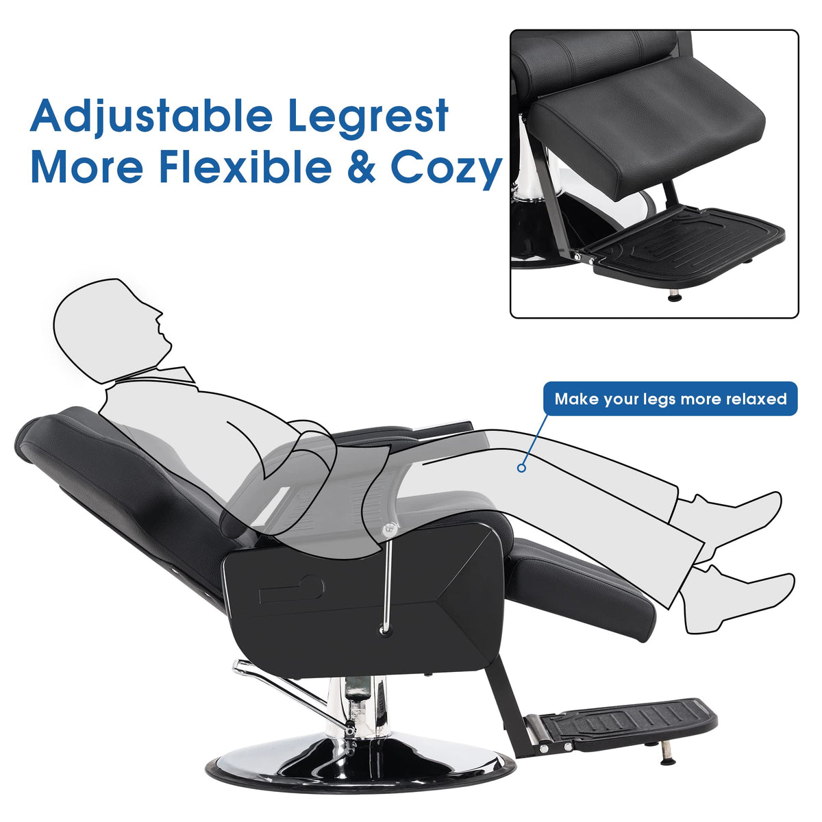 BarberPub Classic Modern Sturdy Heavy Duty Hydraulic Recline Barber Chair All Purpose Salon Home Beauty Spa Barbershop Styling Equipment, PVC Leather, Adult 9208 (Black)