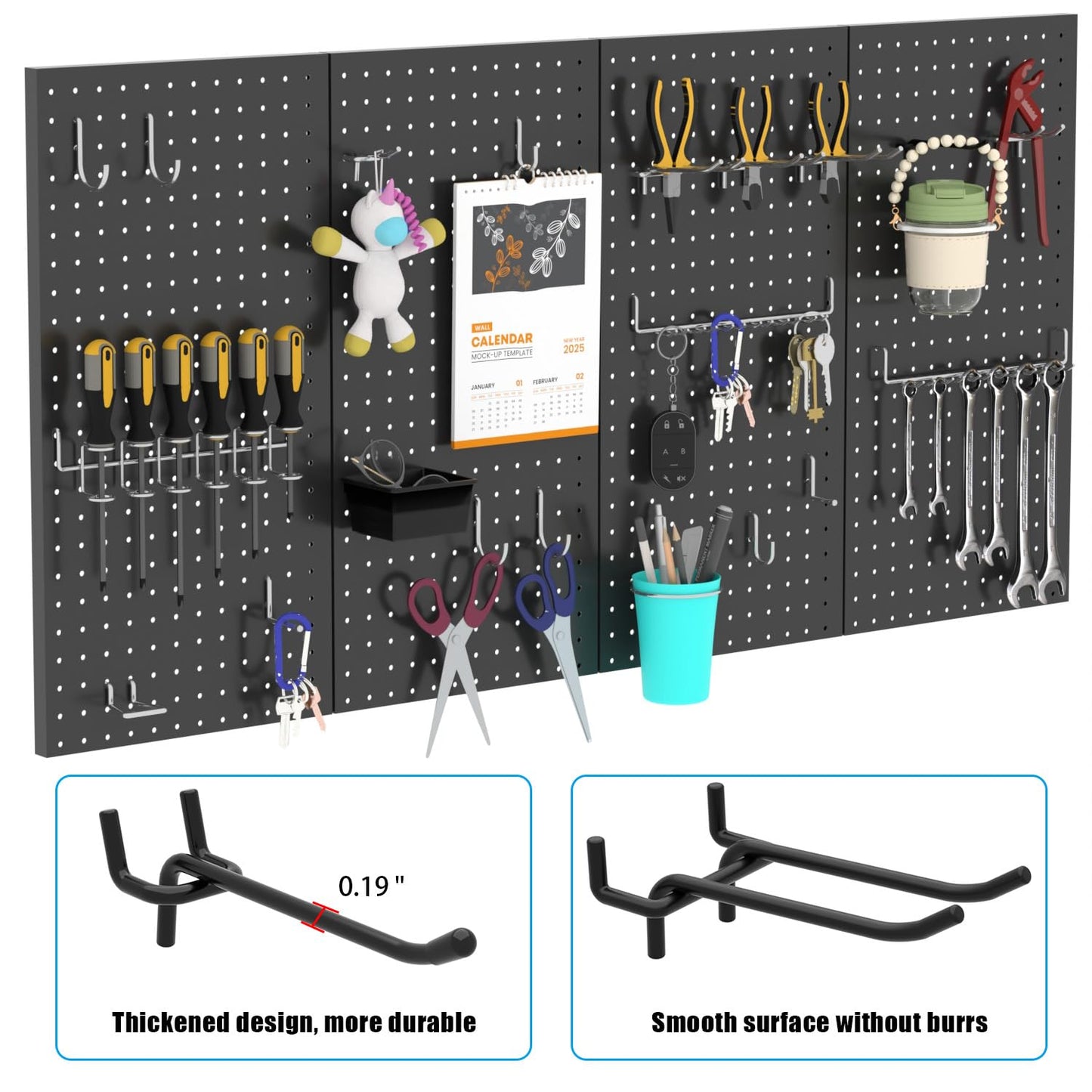 HUZJIEHUI 157 PCS Extra Thick Pegboard Hook Set, Metal Pegboard Accessory Organizer with Storage Bins and Peg Locks, Fits 1/4 Inch Pegboard Only, Ideal for Tools, Garage and Workshop Storage(Silver)