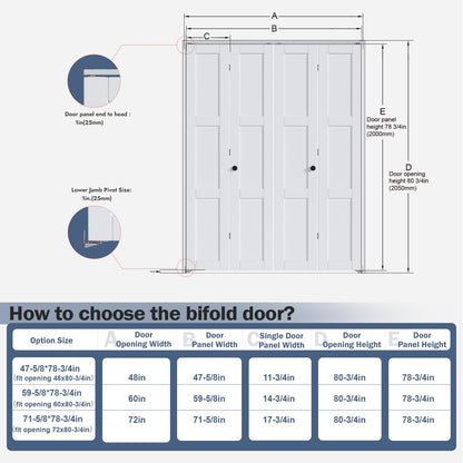 Roymelo White Bifold Doors for 60"×80" Opening, Sliding Interior Closet Folding Barn Door Slab with 5FT Concealed Hardware Kit Included, 3-Panel, MDF Wood Panel Covered with PVC Surface