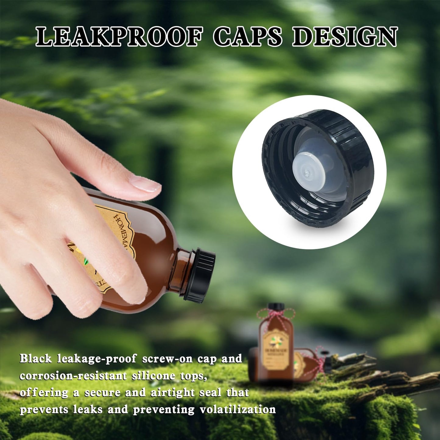 Popokeegoo 4Pcs 16 oz Amber Glass Bottle Brown Round Bottles with Caps, for Vanilla Extract Homemade, for Syrup Gift Glass Food Storage Canister Set, Sauce Beans, Essential Oil