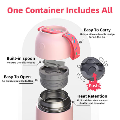 Insulated Food Jar Set, 26oz & 18oz Stainless Steel Vacuum Insulated Soup Containers for Hot Food, Leak-Proof Thermal Food Jars with Spoons, Cute Stylish Design for School, Work & Travel (Pink)