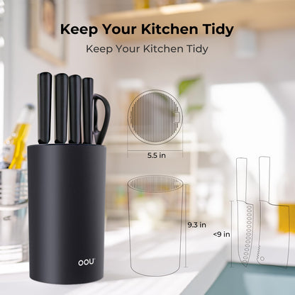 OOU Universal Knife Block Holder Without Knives, Round Kitchen Knife Holder, Detachable Knife Storage for Easy Cleaning-Black