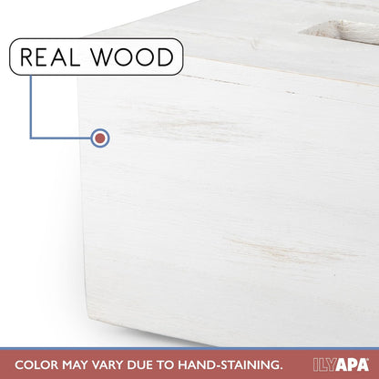 Ilyapa Wood Tissue Box Cover Rectangular, Rustic Farmhouse White Wooden Holder