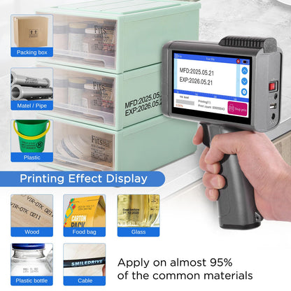ZHONGMIN Handheld Inkjet Printer with 42ml Quick-Drying Ink Cartridge for Text/Date/Barcode/Logo, Metal Body, 4.3" Touch Screen, Print Height 0.08"-0.5", Portable Industrial Coding Machine ZM-C120L