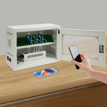 QUEWATSA Cell Phone Charging Station, 20-Device Rechargeable Mobile Phones Charging Cabinet, Locking and Charging Phone Storage Box, Mobile Charging Cart, Lockable Device Charging Locker