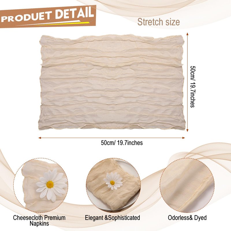 Mixweer 100 Pieces Gauze Cheesecloth Napkins 19.7 x 19.7 Inch with Wrinkled Decorative for Home Wedding Baby Shower Rustic Table Decoration(Beige)