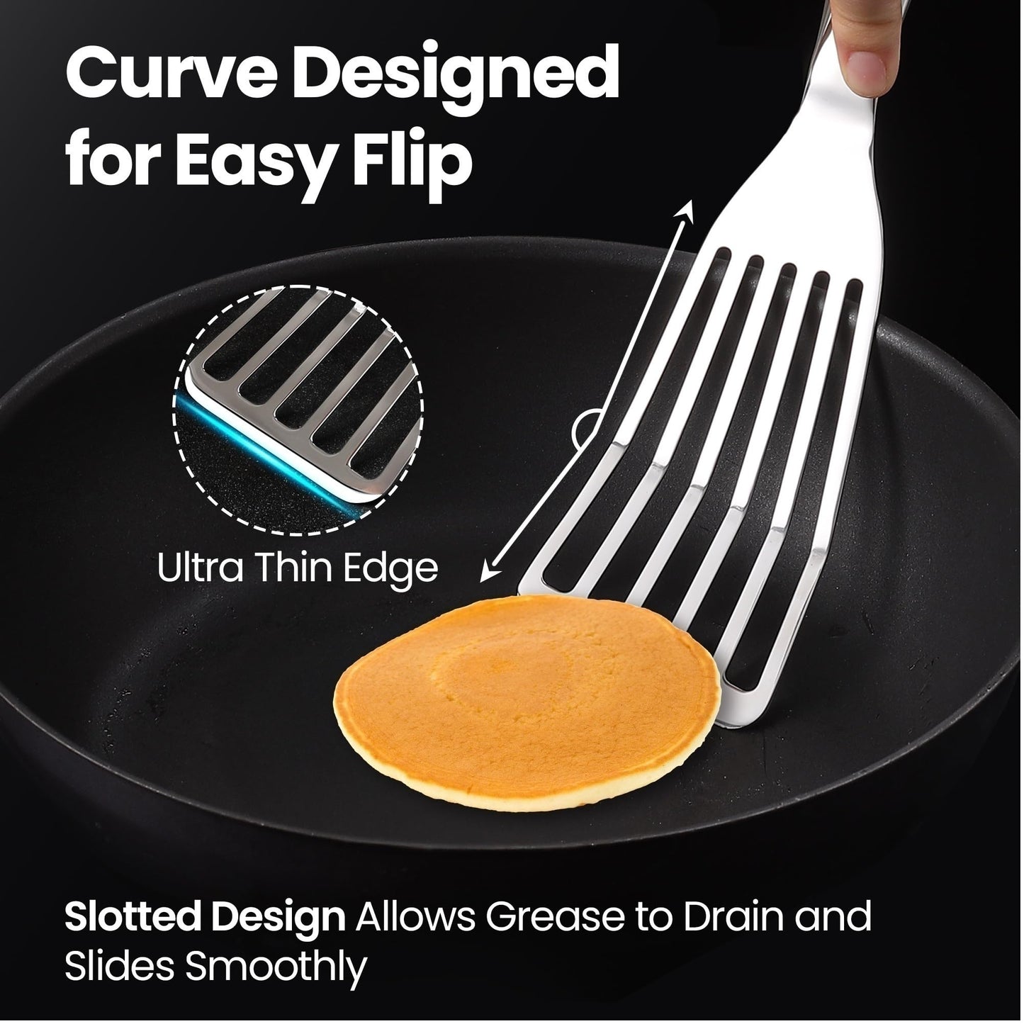 Stainless Steel Fish Spatula Set – 1 Large Fish Turner + 1 Small Metal Spatula, Ultra Thin Edge for Easy Turning & Flipping, Metal Kitchen Untensils with Ergonomic Non-Slip Handle, Dishwasher Safe