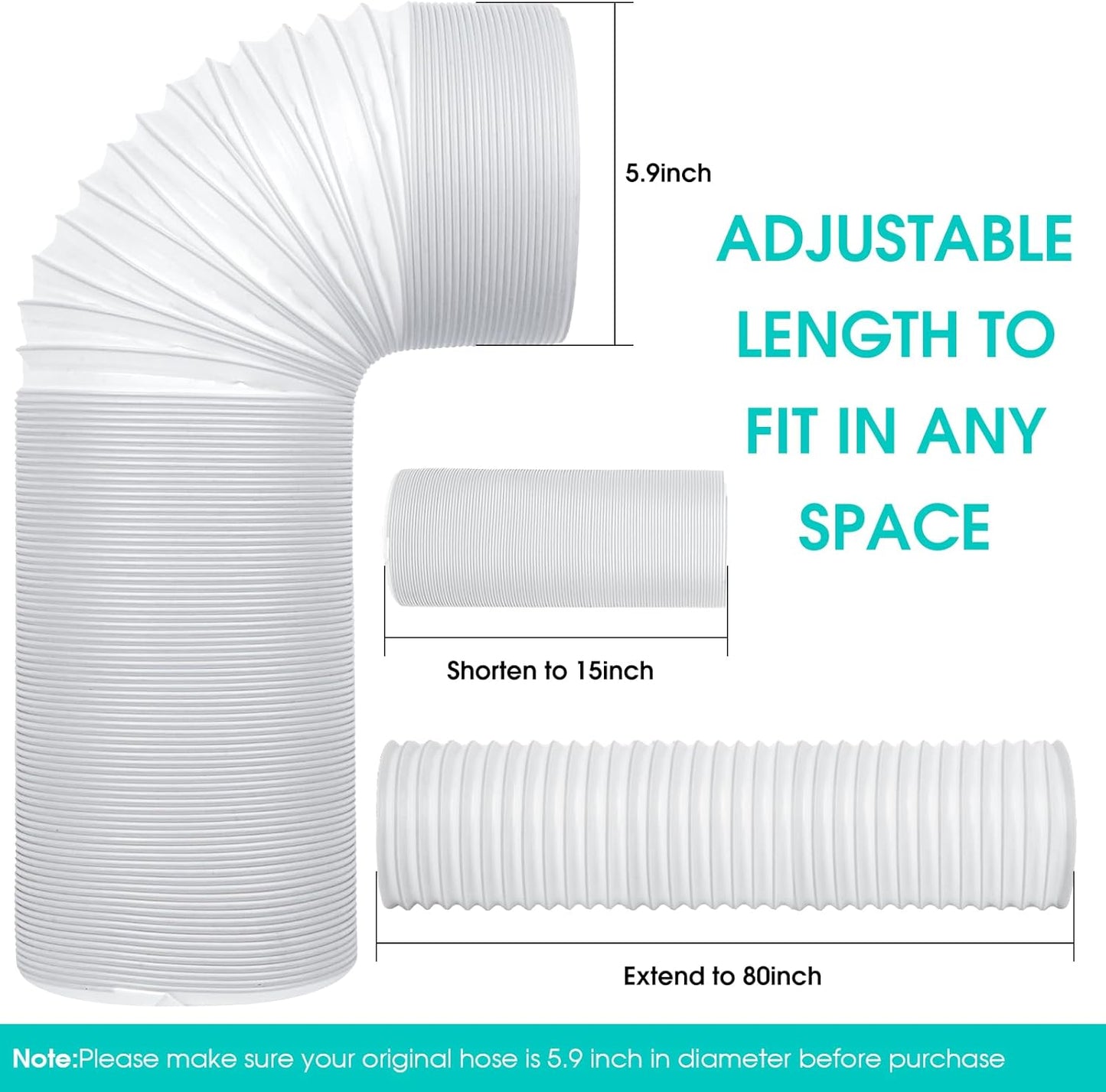 Portable Air Conditioner Hose, 5.9 Inch Diameter & 80" Length, Universal Replacement AC Exhaust Hose Kit Parts