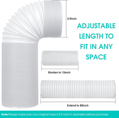 Portable Air Conditioner Hose, 5.9 Inch Diameter & 80" Length, Universal Replacement AC Exhaust Hose Kit Parts