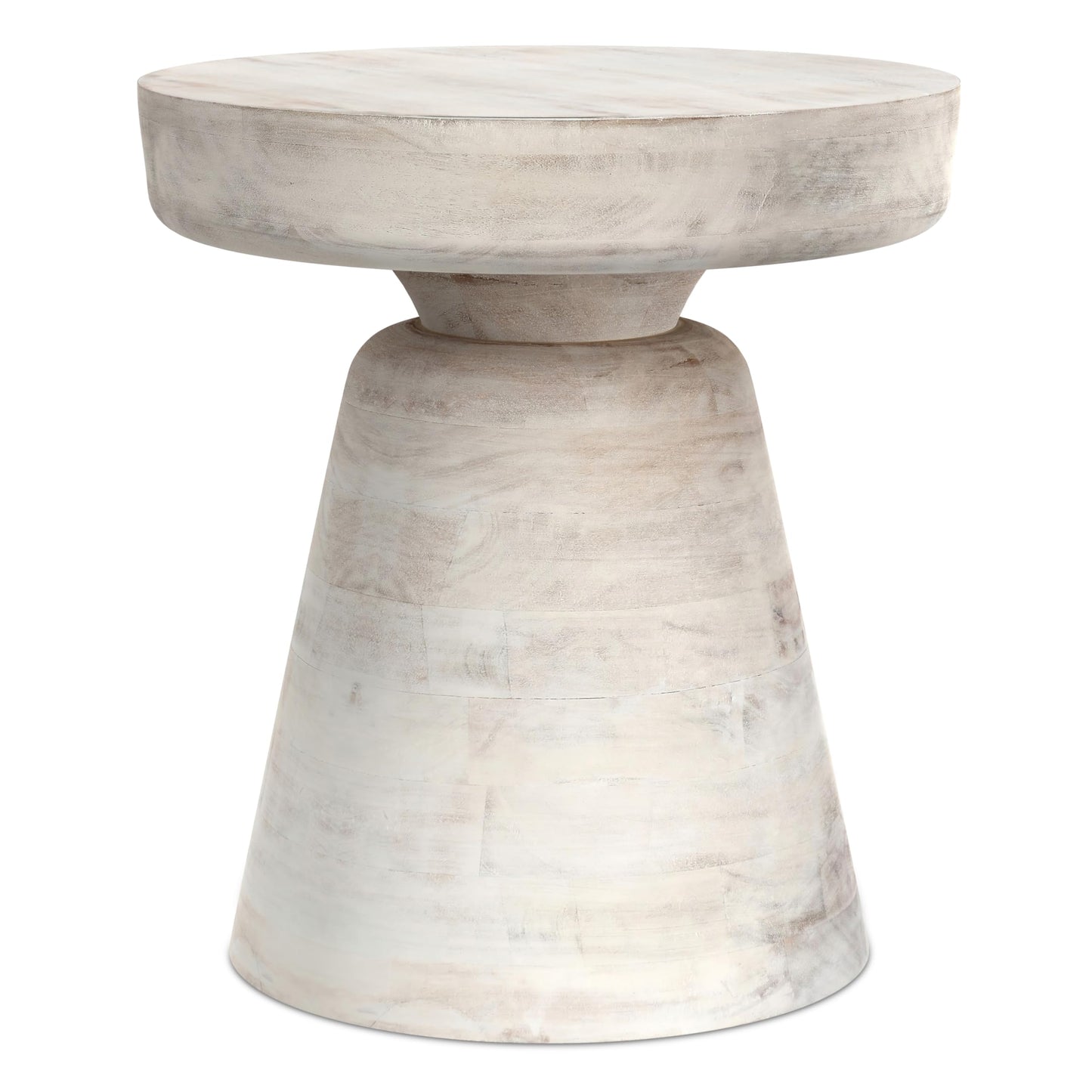 SIMPLIHOME Robbie Accent Table - 16 inch Wide Solid Mango Wood End Table in Distressed White Wash, Boho Contemporary Rustic Side Table for Living Room or Bedroom with Multipurpose Function, Assembled