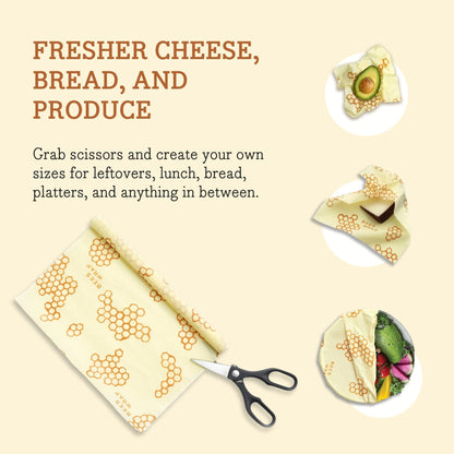 Bee's Wrap Beeswax Wraps for Food - Cut to Size 14x52" Beeswax Wrap Roll - Plastic Free Made in USA Reusable Natural Food Wrap - Honeycomb