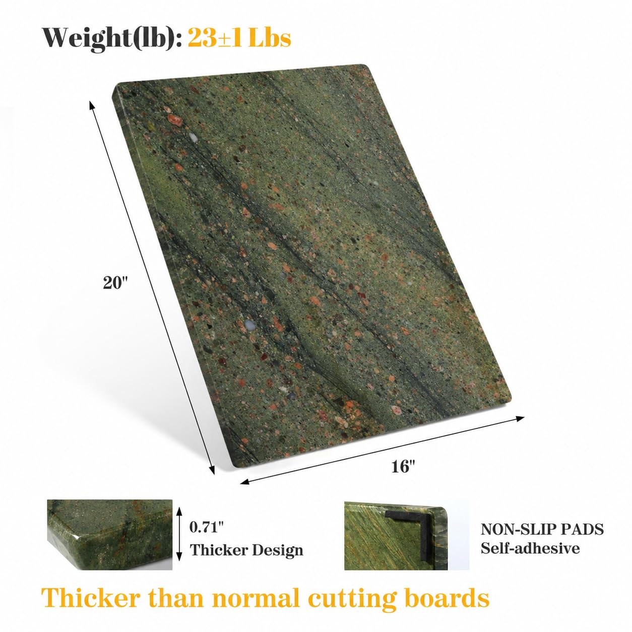 Koville Granite Cutting Board for Kitchen, 20x16 Inches Large Stone Slab Cheese Board, Rectangular Serving Board for Baking Charcuterie Pastry, Marble Cuttiing Board for Countertop(Green)