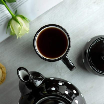 City to Cottage Handmade Black and White Polka Dot Ceramic Coffee Mug, 7 oz / 200ml, Unique Design
