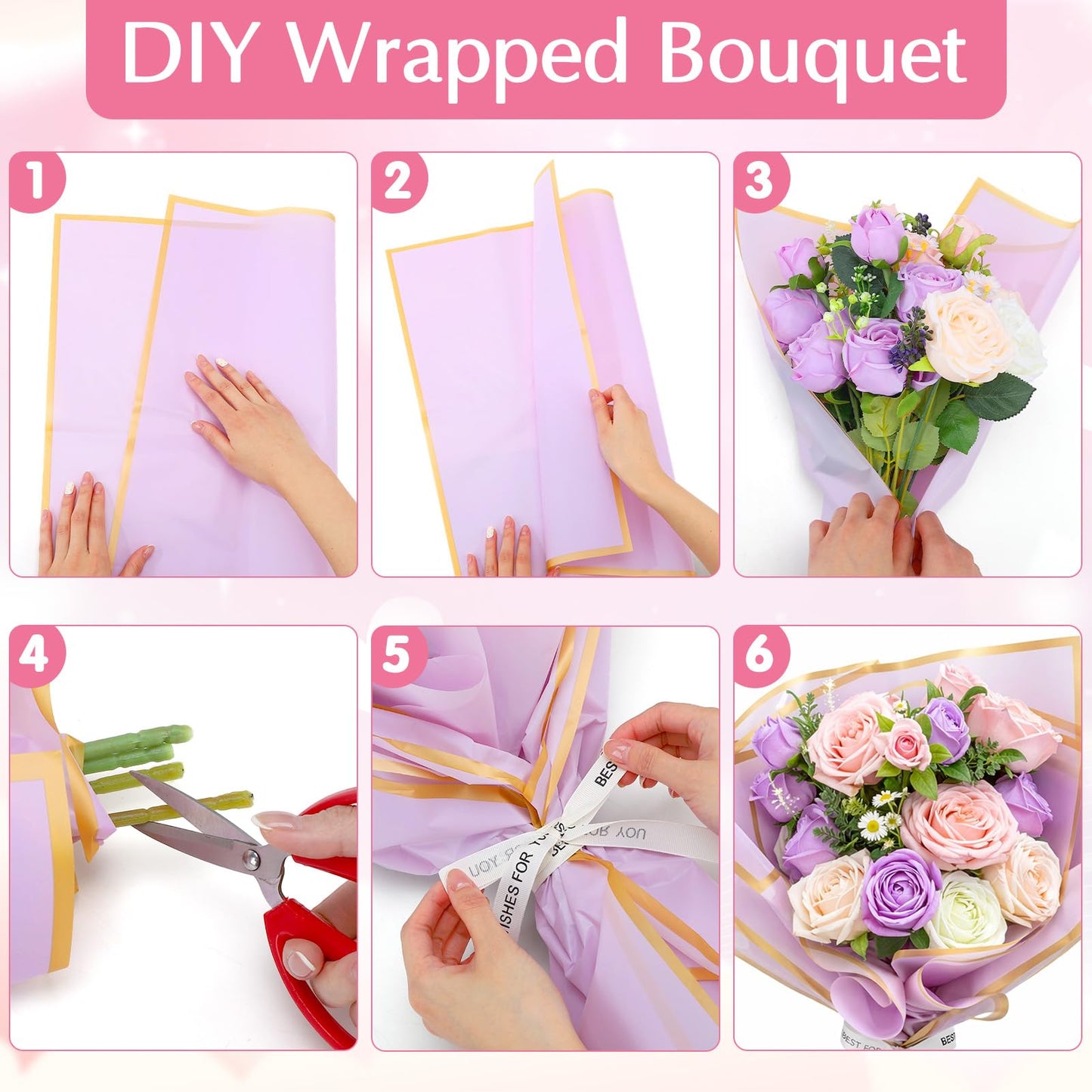 Ovveroche DIY Purple Flower Bouquet Set Artificial Preserved Roses with Eucalyptus Lavender White Roses Perfect for Wedding Birthday Valentine's Day Party Decoration