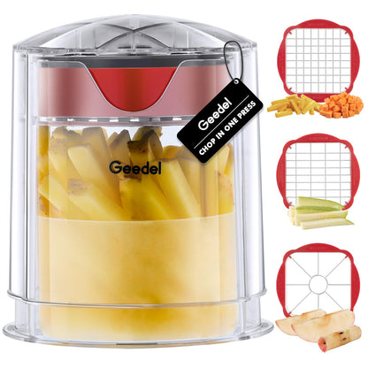 French Fry Cutter, Professional Home Style Onion Chopper, Vegetable Chopper Dicer Manual, Easy to Clean, Ultra Sharp Blades Thick-Strip Fry Cutter Apple Slicer and Corer, 3 Blades