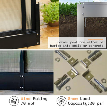 AMERLIFE 12x13.5x9 FT Walk-in Backyard Greenhouse, Aluminum Frame with Polycarbonate Panels, Easy Quick-Connect Assembly, 6.7 FT Bronze Double Doors, 4 Ventilation Windows, Black