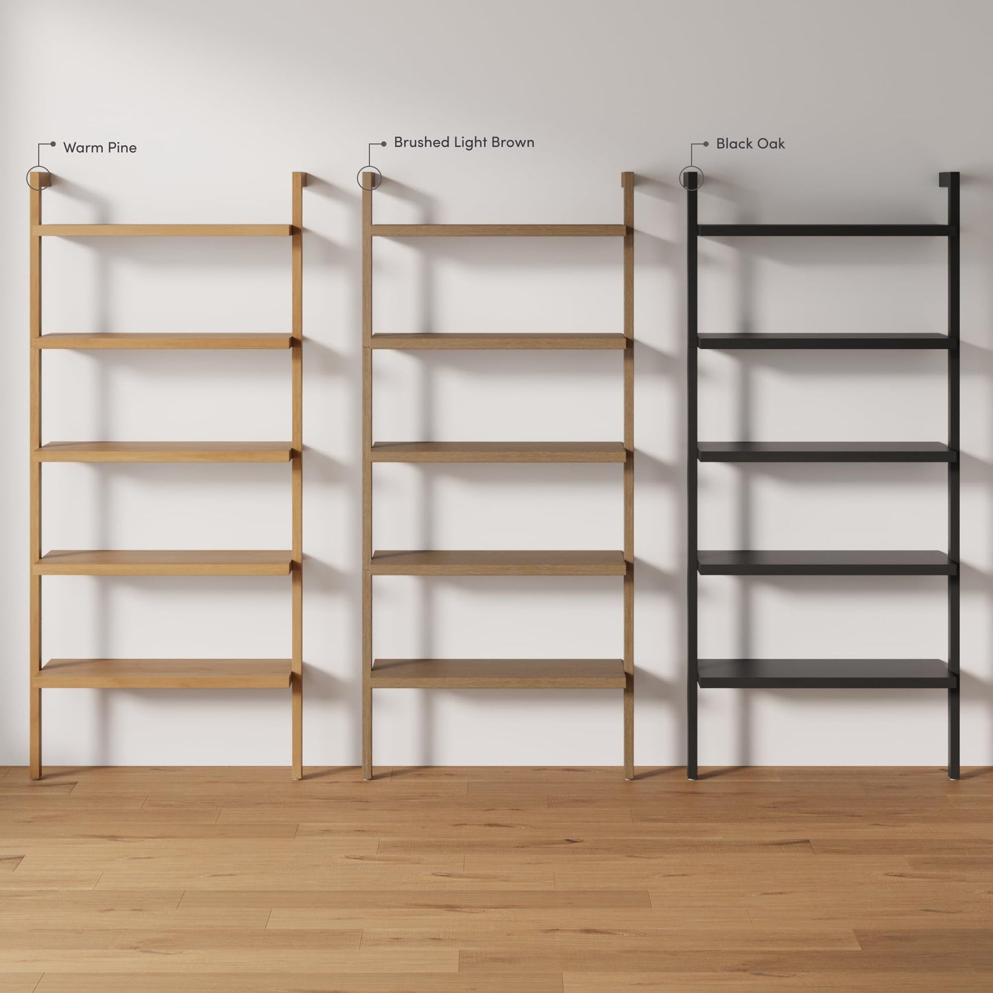 Nathan James Beacon Bohemian 5 Tier Bookshelf, Wall Mounted Bookcase, Solid Wood Bookshelf in Black Oak, Set of 2