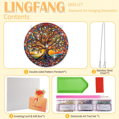 Diamond Art Hanging Kit for Adult, Painting Hanging Ornament Kit, Special Shaped Rhinestone,DIY Acrylic 5D Diamond Art Window Pendants Home Garden Wall Kits Hanging,Double Sided (Lifetree)