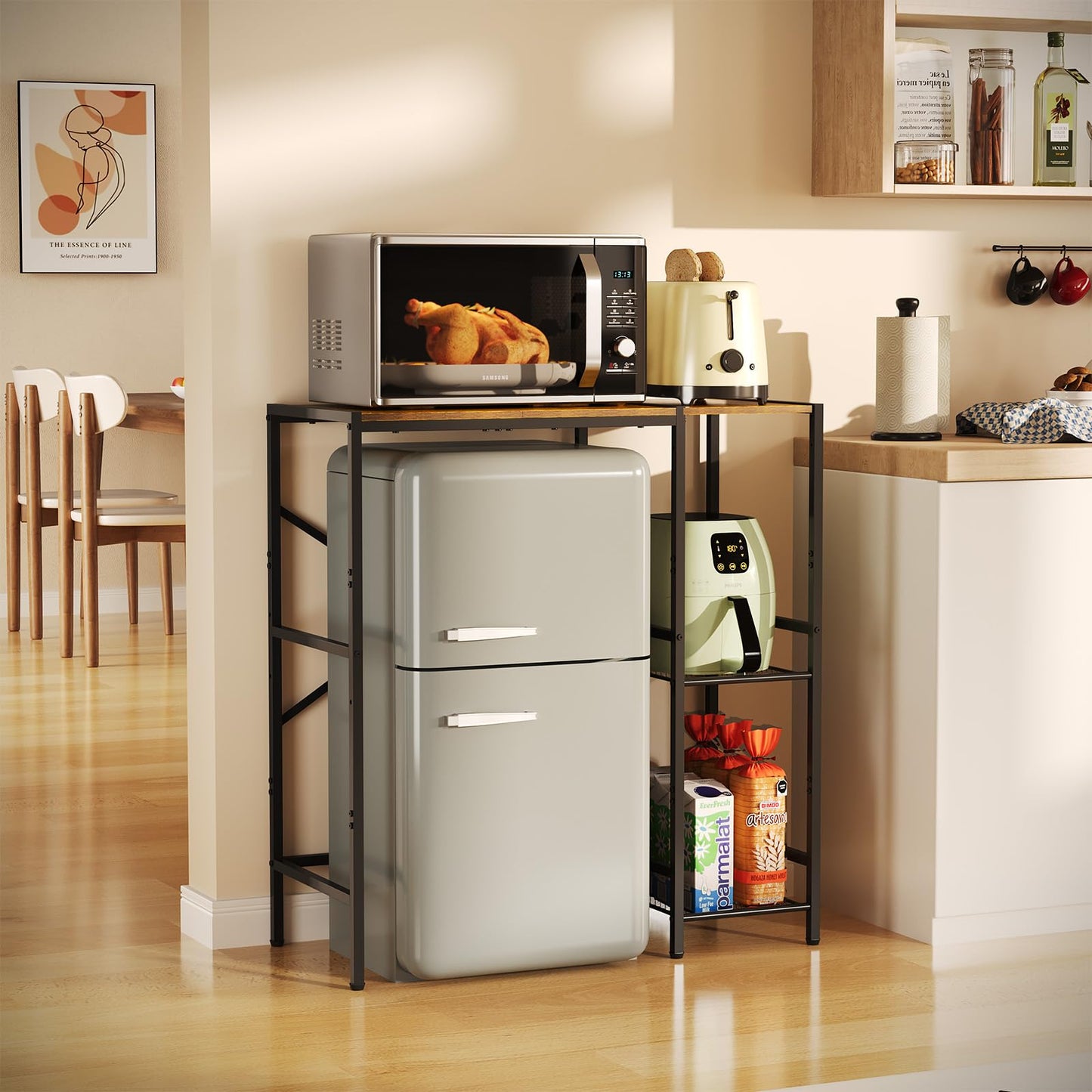 Yuyetuyo Mini Fridge Stand with Storage Shelves, Wine Cabinet, Microwave Stand, Coffee Bar, TV Stand, Bakers Rack, Beverage Refrigerator Table Adjustable for Dorm Apartment Kitchen Rustic Brown
