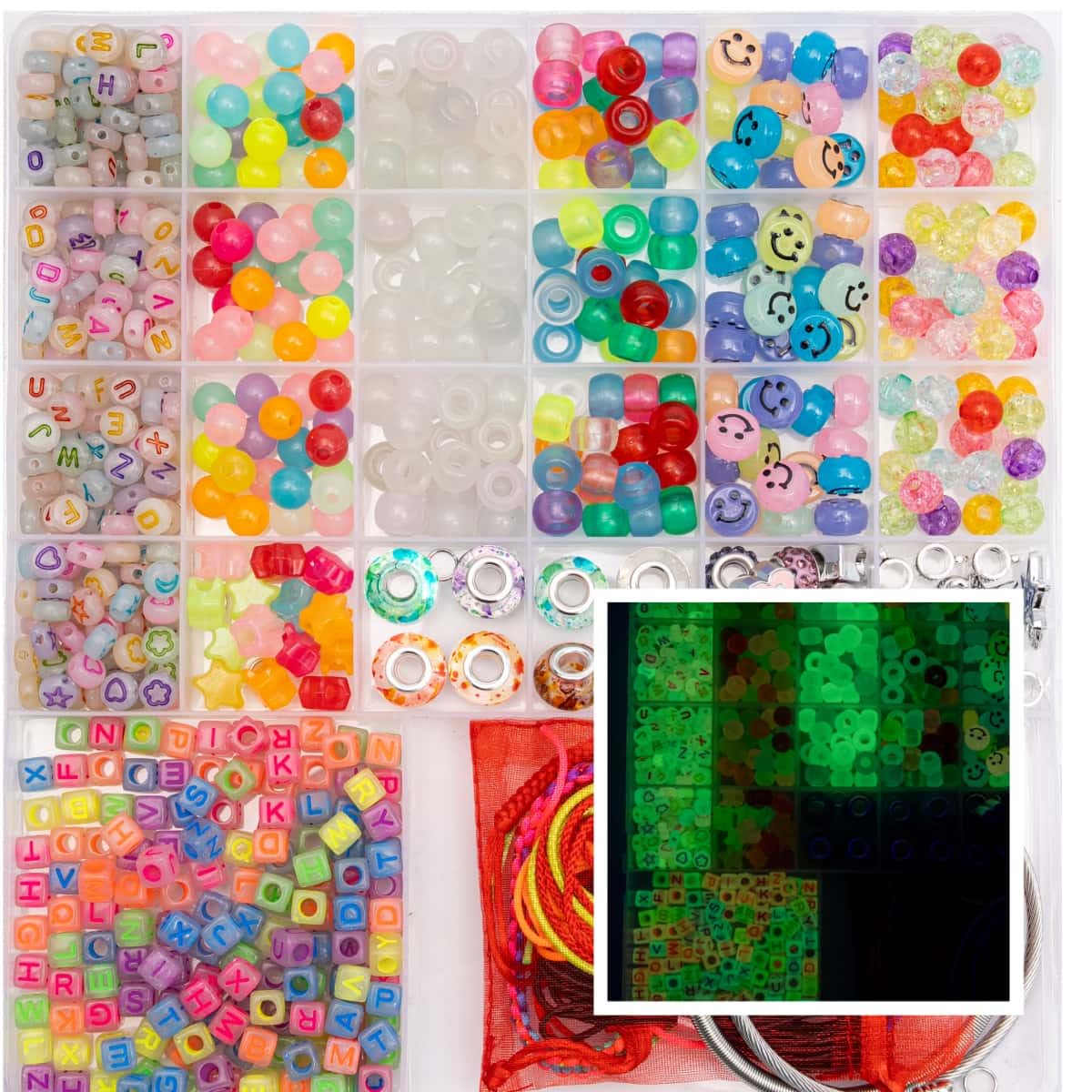 Hardy Guo Clay Beads Glow Beads Bracelet Making Kit Beads for Friendship Bracelet kit with Letter Beads Jewelry Making Set for Beginners Gifts (Pandora - Two-in-One)